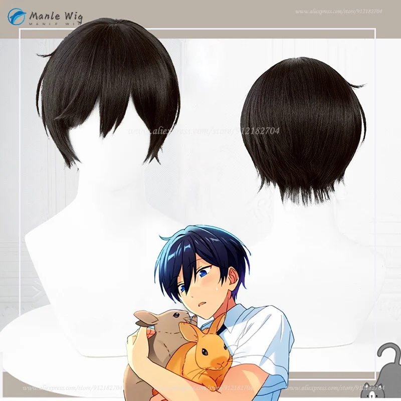 

Game ES Trickstar Hidaka Hokuto Cosplay Wig 30cm Black Cosplay Anime Wigs Heat Resistant Synthetic Hair + Wig Cap