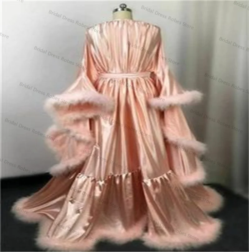 

Luxury Feather Satin Women Maternity Dress for Photo Shoot 1 Piece Bride Full Sleeves Robe Prom Gown Wedding Pregnant Customized