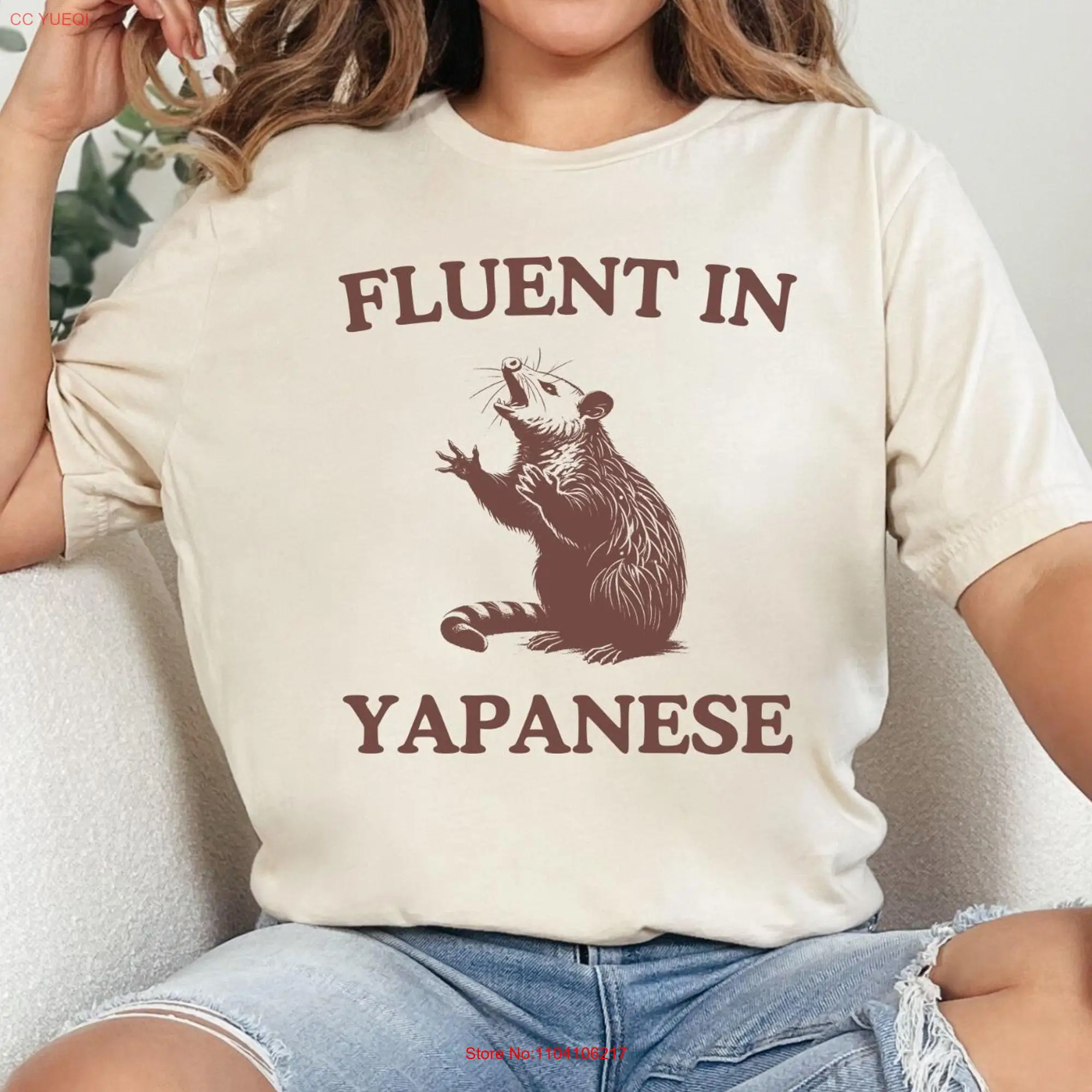 Fluent In Yapanese Funny Meme T Shirt Trash Panda Sarcastic Possum Oddly Specific Silly Adult Vintage Drawing Weird Art