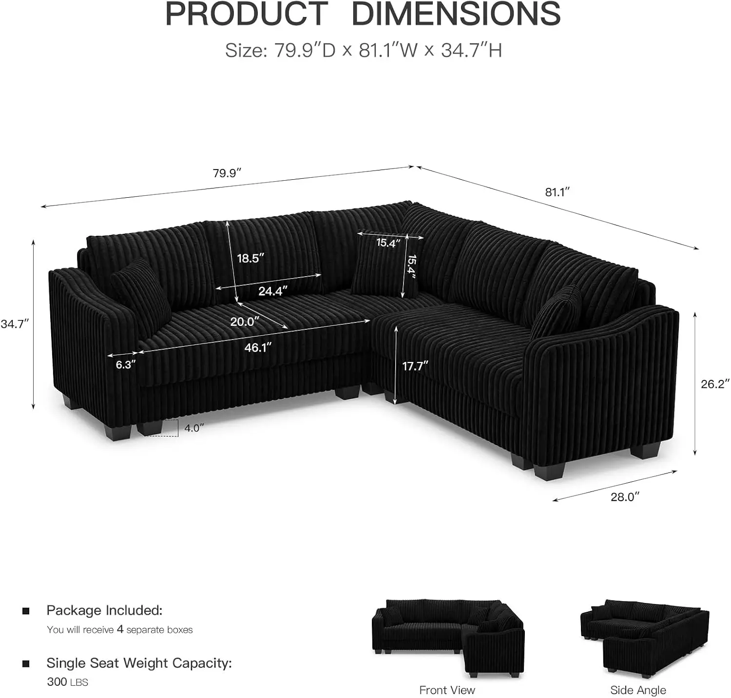 Convertible Sectional Couch with Chaise Corner Sectional Sofa L Shaped Couch Reversible Corner Upholstered Couches for Living Ro