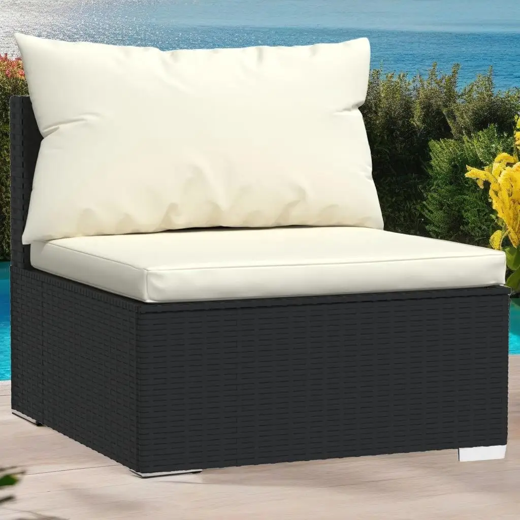 Set da giardino da 7 pezzi in polyrattan nero con cuscini – Comfort per mobili da esterno