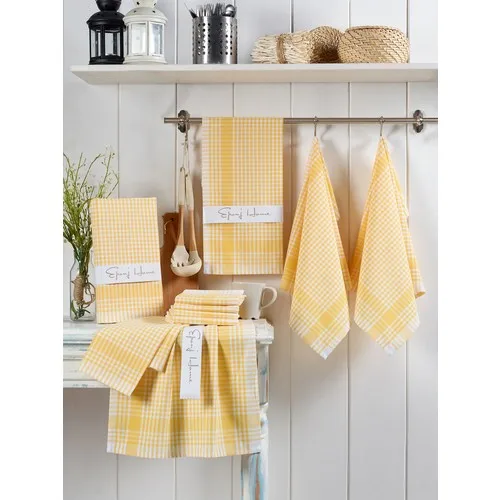 Eponj Home 10'lu Drying and Kitchen Napkins 45x65 cm Gingham Yellow