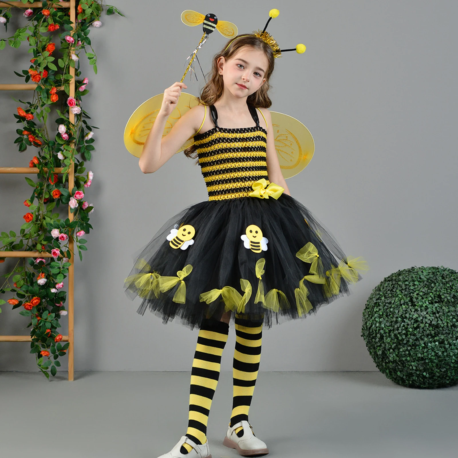 Disfraz De Abeja Para Niña Con Falda De Tul, Alas, Máscara Y Diadema | Suave Y Transpirable Para Halloween Y Carnaval
