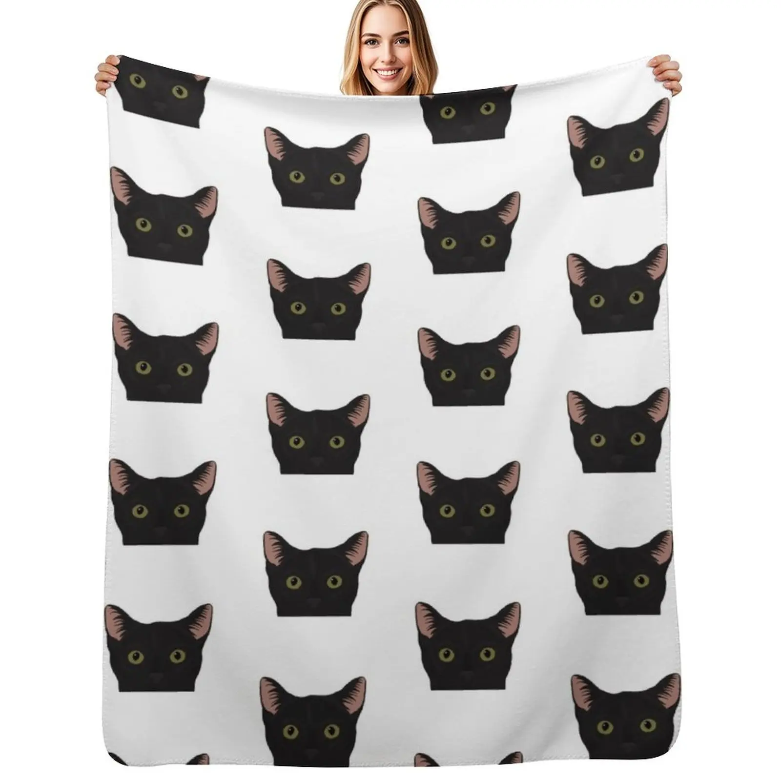 

Curious Black Cat - Green Eyes Black Nose Throw Blanket heavy to sleep Loose Luxury Brand Giant Sofa Blankets