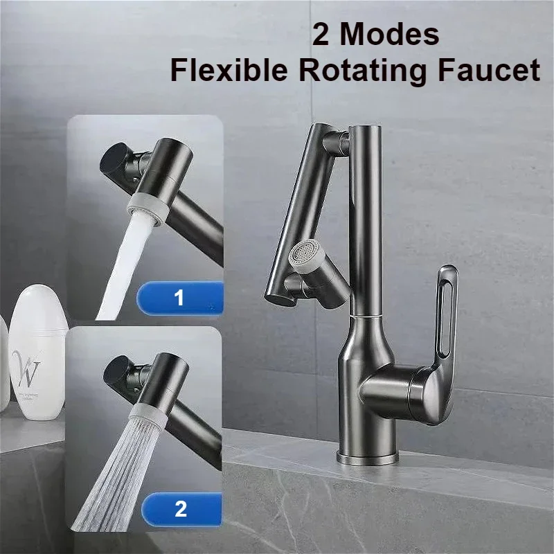 2 Modes Basin Faucets Universal Rotation Stainless Steel Bathroom Faucet Single Handle Kitchen Faucet Cold and Hot Mixing Tap