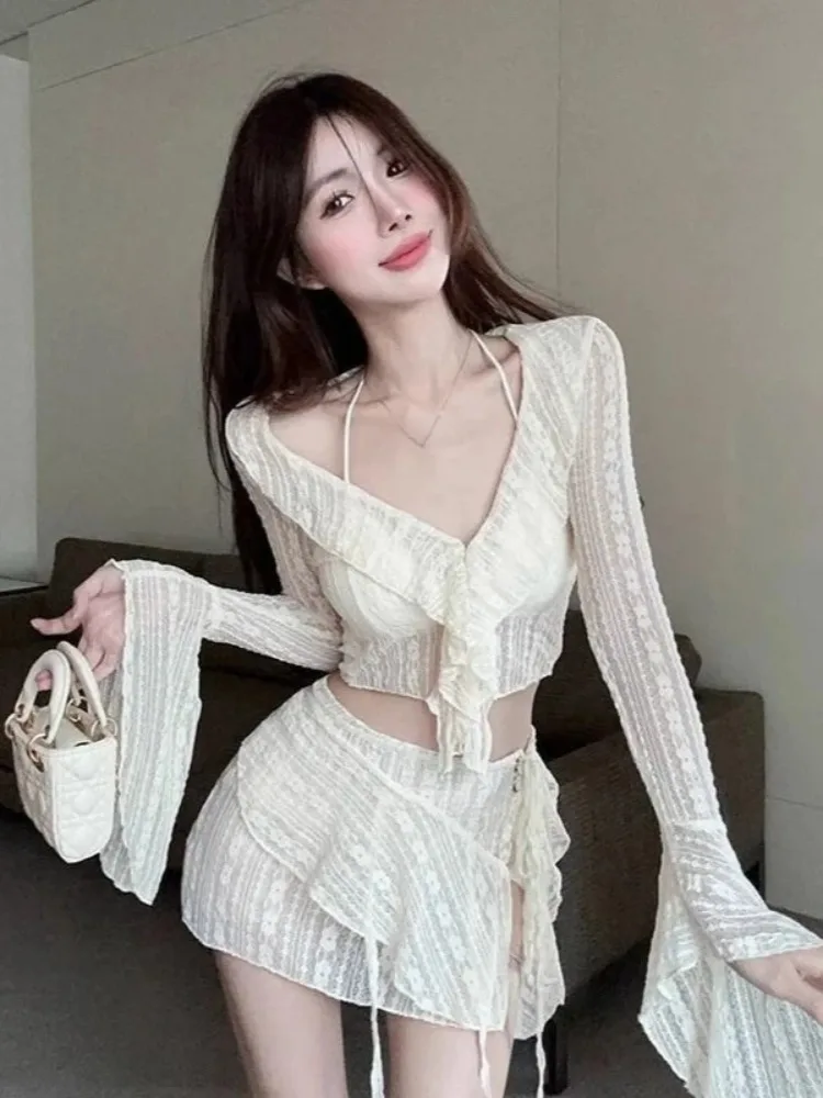 Beach Vacation 2-Piece Split Bikini Set 2026 New Fairy Sweet Women's Print Long Sleeve Swimwear High Waist Beauty Fashion Suits view 5