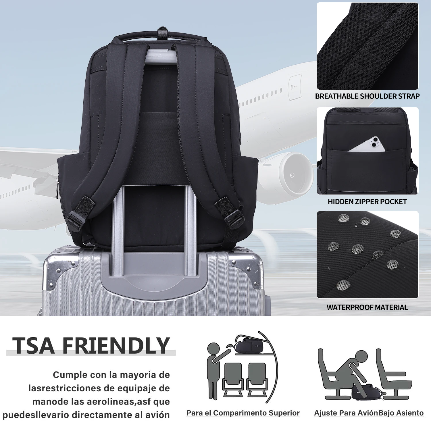 حقيبة ظهر للكمبيوتر المحمول للرجال والنساء حقيبة ظهر للمعلم مع فتحة كابل شحن، حقيبة كمبيوتر محمول مقاس 15.6 بوصة، حقيبة عمل رفيعة #4