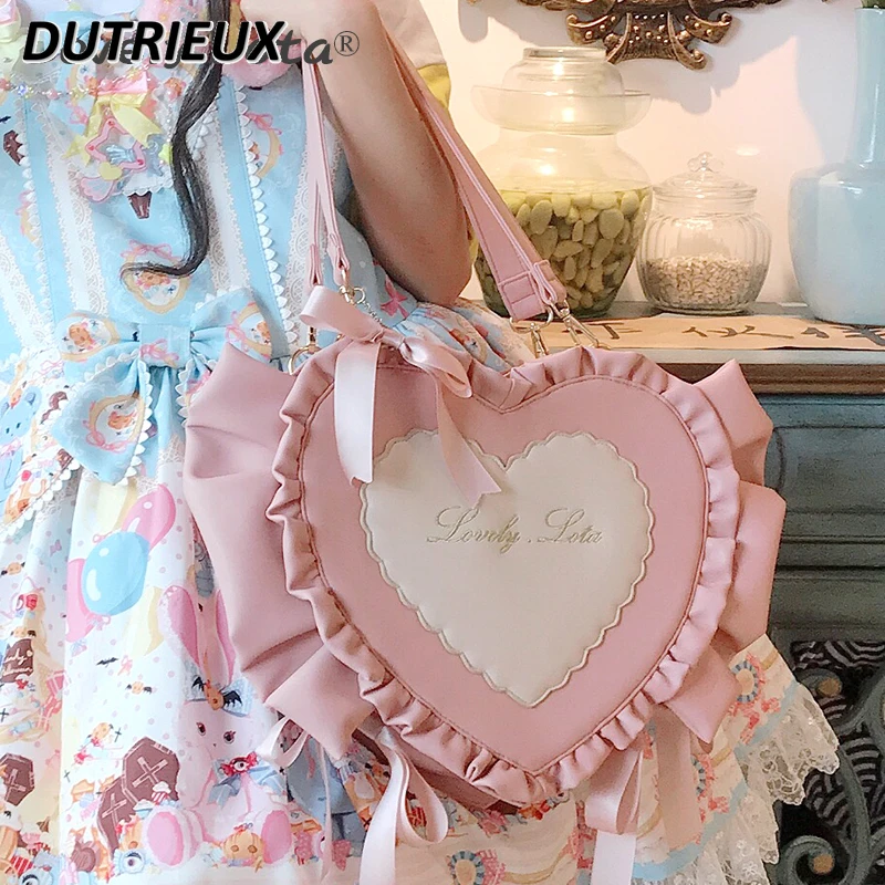 Sweetheart Lolita Bags Hot Girl Heart-Shaped Japanese Style Crossbody Bag for Ladies Soft Girl Commuter Sweet Cute Women's Bag