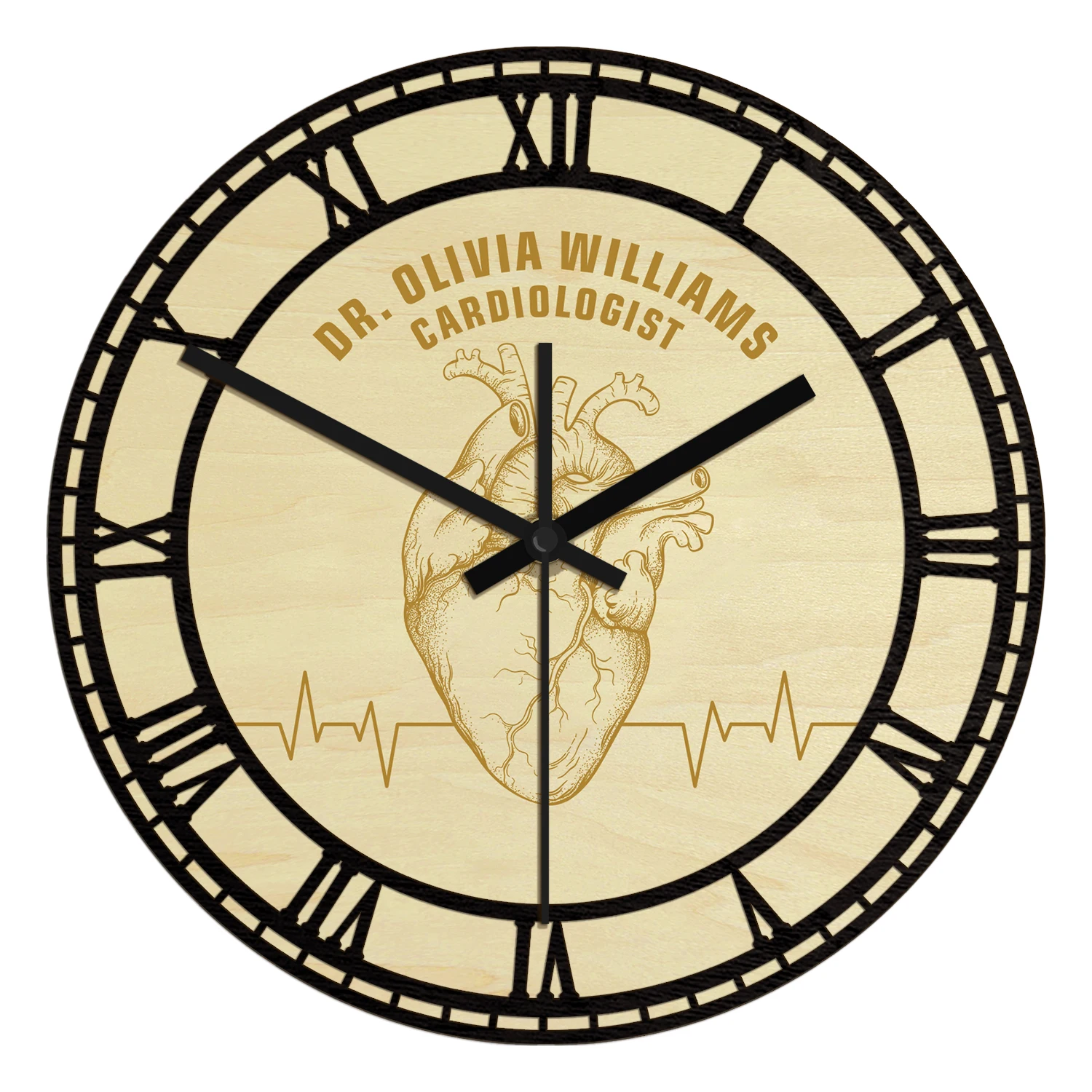 Custom Cardiologist Name Living Hinge Wood Wall Clock Personalised Cardiology Heart Doctor Wooden Clock Office Room Art Decor