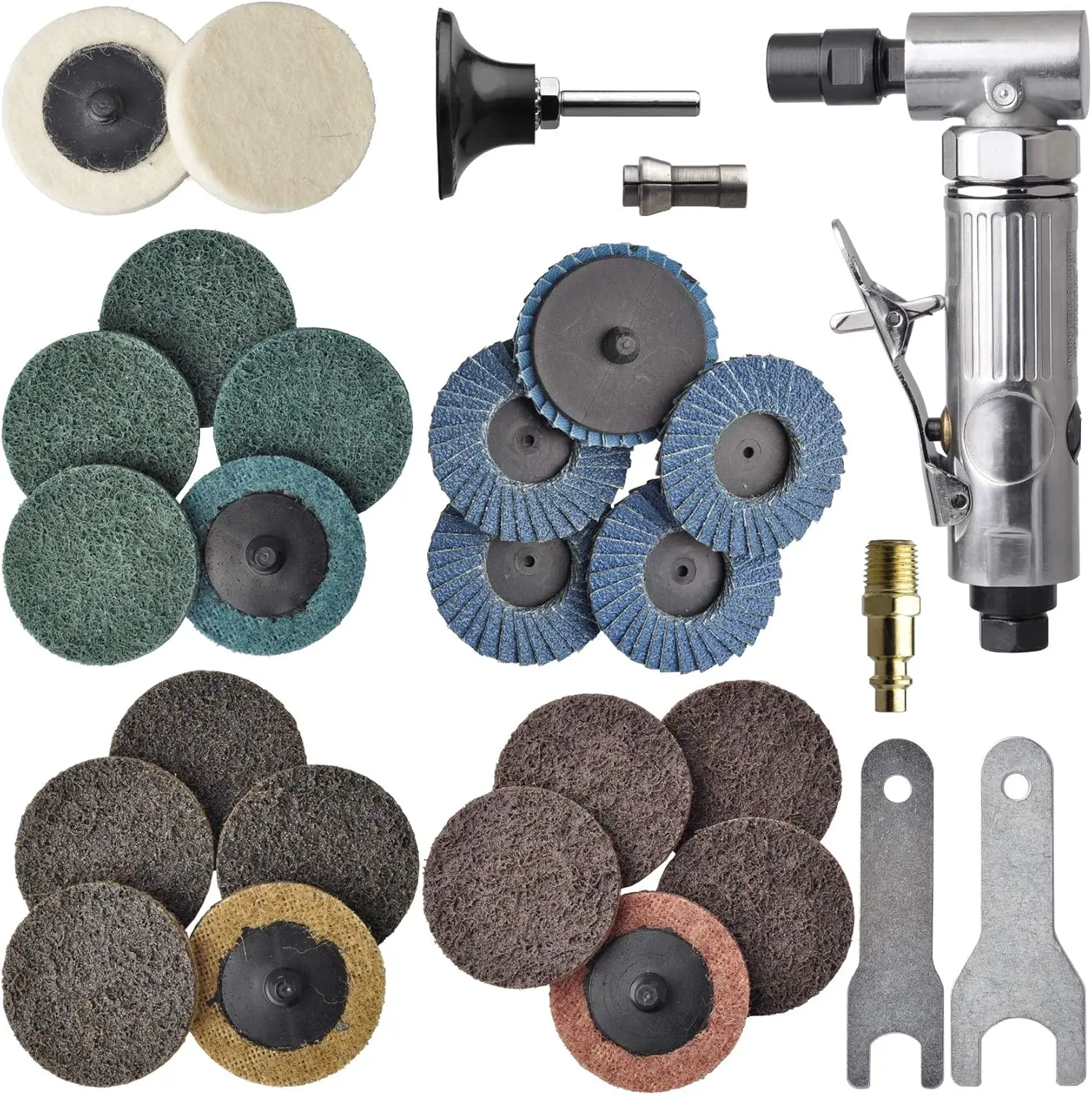 

1/4 Inch Angle Air Die Grinder Kit with 22 Sanding Discs, Polished Pneumatic Tool