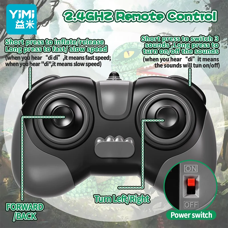 2,4 GHz opblaasbaar dinosaurusspeelgoed met afstandsbediening voor kinderen, elektrische speelgoeddinosaurus met 360° ° Rotatie, oplaadbaar lopend dinosaurusspeelgoed