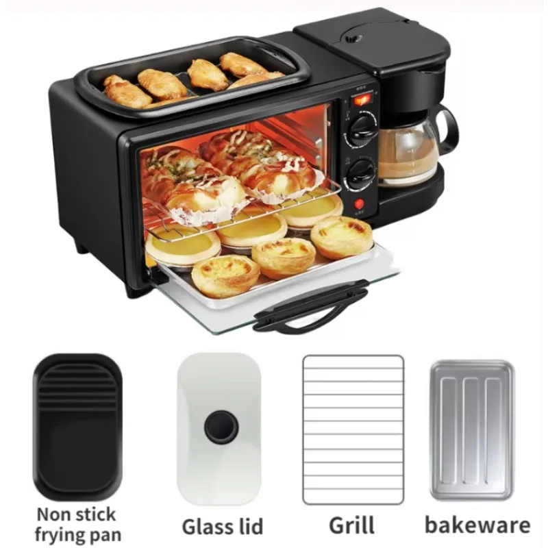 New arrival 3-in-1 Multifunction Mini Bread Maker Set Breakfast Maker With Sandwich Toaster Oven For Household Use