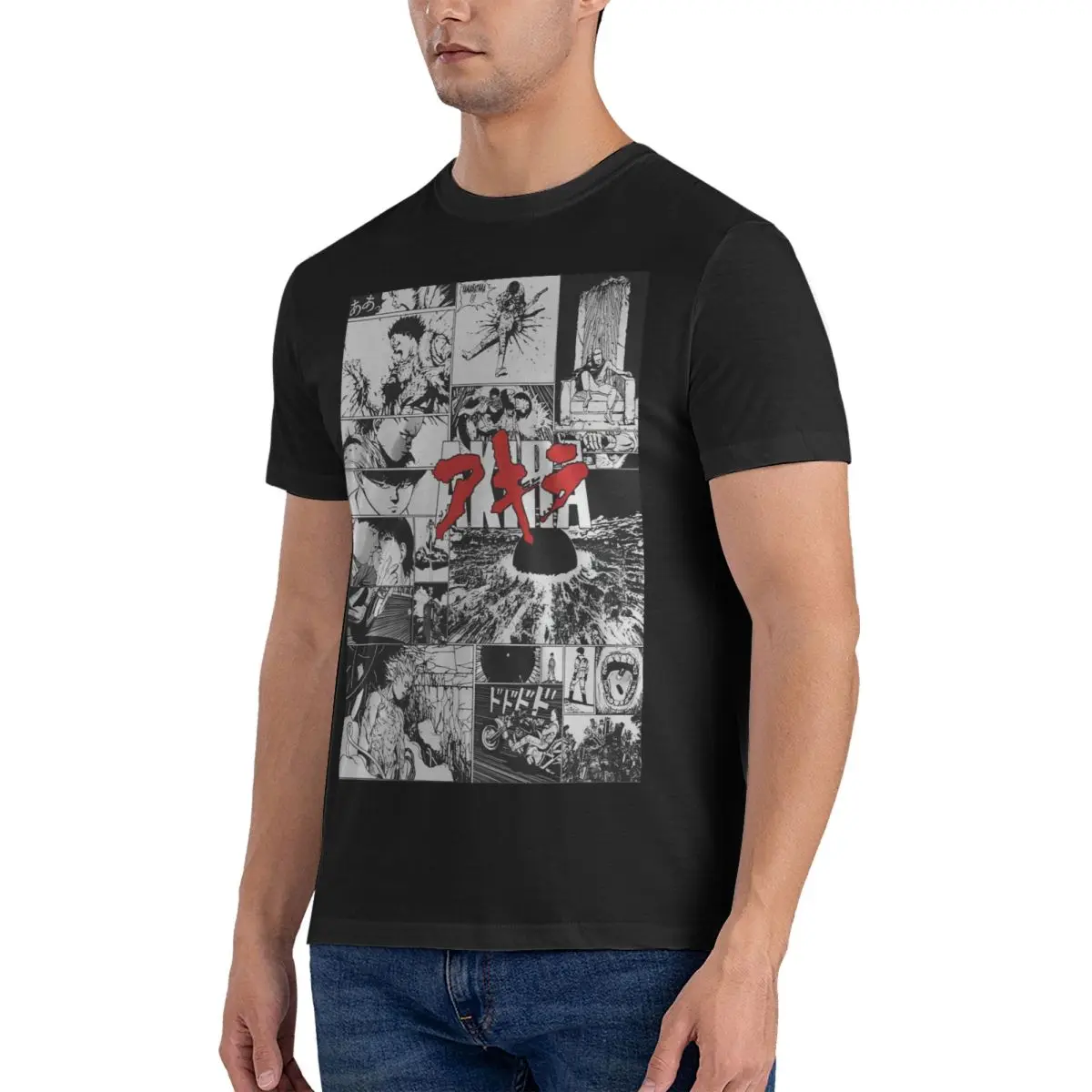 Men Panel Poster Print T Shirts AKIRA Pure Cotton Tops Funny Short Sleeve Crewneck Tees Party T-Shirts