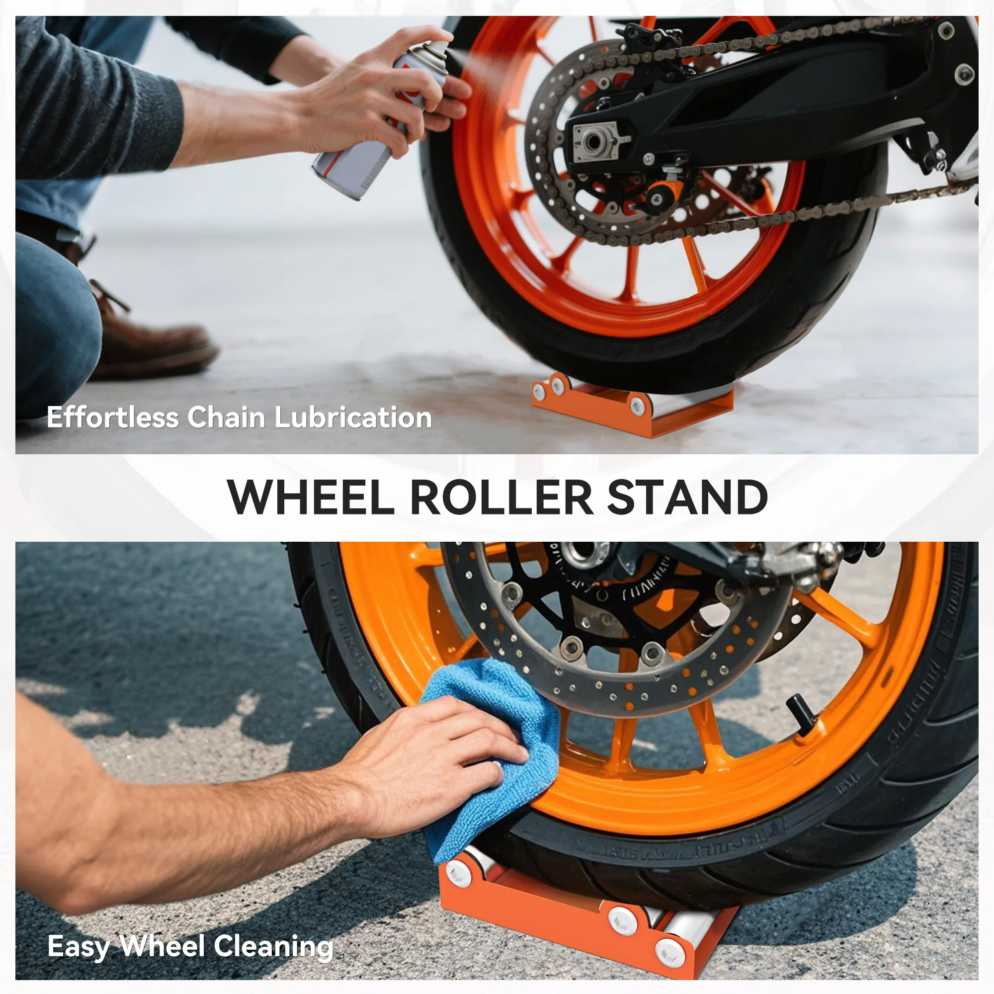 HOMCOM Motorcycle Wheel Cleaning Roller Stand with Steel Frame, Aluminium Rollers, Motorcycle Maintenance Stand for Tyre