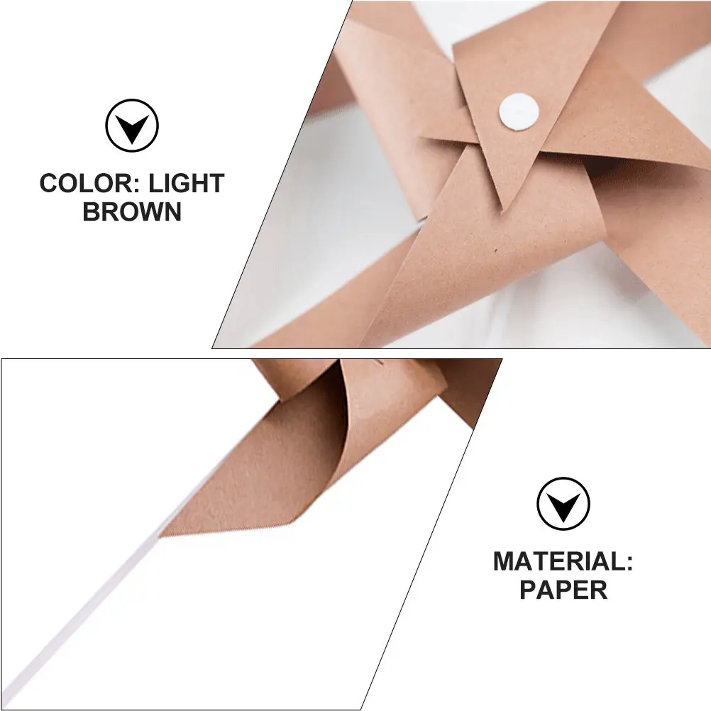 3Pcs Vintage Kraft Paper Windmill Decorative Prop Birthday Party Forest Style Handheld Photography Accessory Paper Windmill