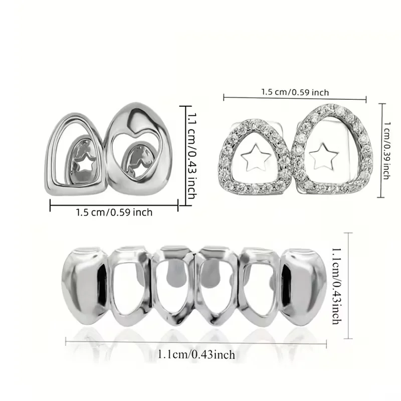 3Pcs Hip Hop Fashion Hollow-Out Shiny Teeth Accessory , Halloween Performance Props - Unisex Holiday Party Gift