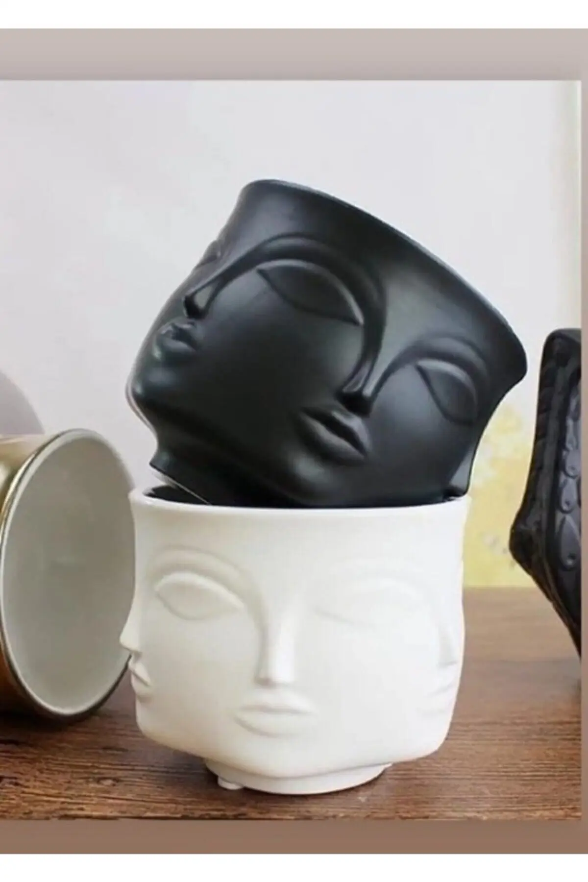 Dora Maar Moses Multi Faced Concrete Pot & vase 2'li Set (black-white)