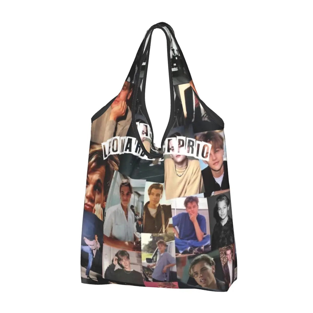 Leonardo Dicaprio Collage Reusable Shopping Grocery Bags Foldable 50LB Weight Capacity Love Story Bag Eco-Friendly Lightweight