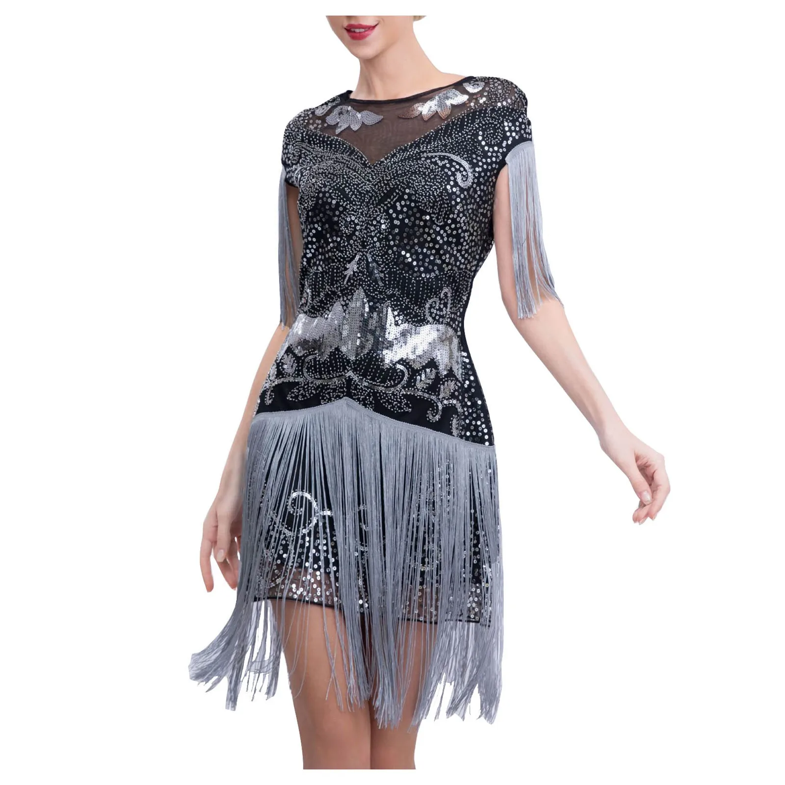 1920s Flapper Vintage Sequin Dress Great Gatsby Cocktail Party Tassel Dress Wedding Party Dance Dress Beaded Dress Vestidos