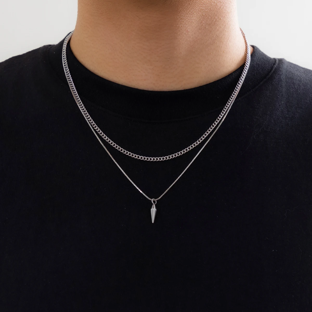 KunJoe 2 sztuk/zestaw metalowy nit ze stali nierdzewnej wisiorek cienki wąż łańcuszek naszyjnik dla mężczyzn Punk kolor srebrny kubański Link Choker łańcuszek