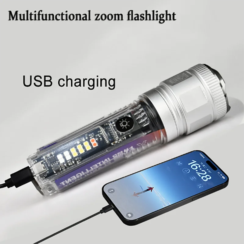 High Power White Laser Flashlight Super Bright LED Spotlight Long Range Torch Zoom Emergency Outdoor With Multiple Lighting Mode