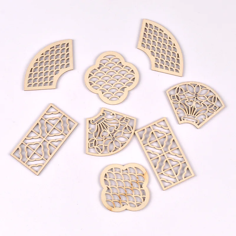 10Pcs40-65mm Chinese Window Lattice Wooden Embellishments Assorted Hollow Cutouts Home Decor Card Making and DIY Projects cp4417