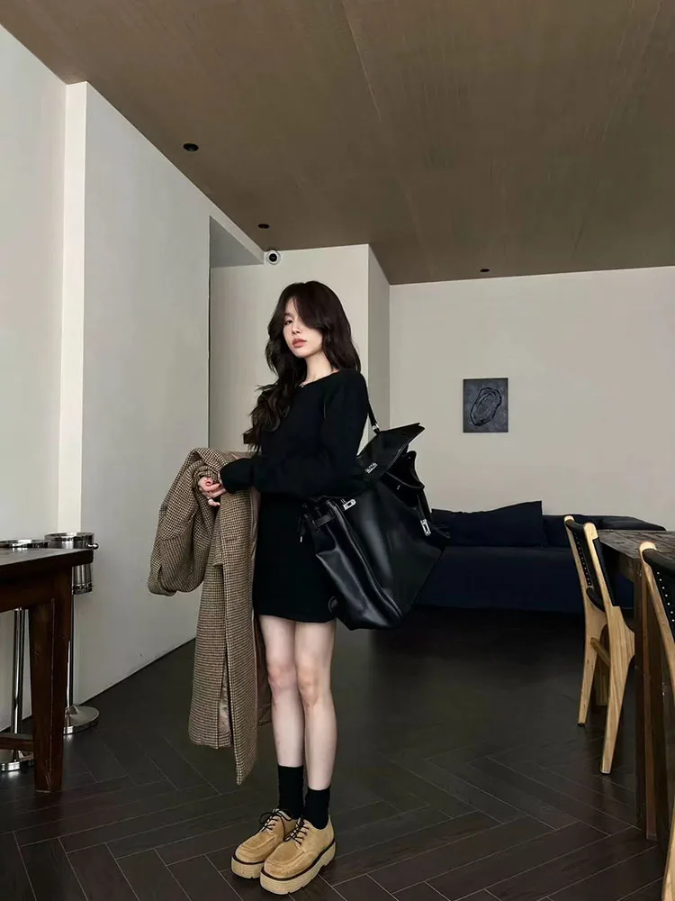 Sexy Backless Knitted Mini Dress Women Y2K Fashion Streetwear Long Sleeve Sweater Dress Korean Elegant All-Match Knit Vestidos