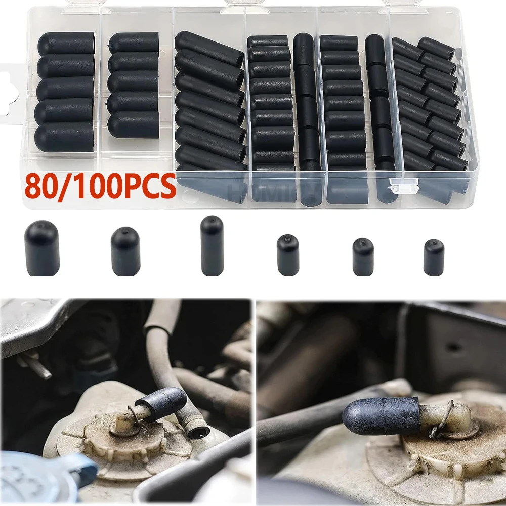 

80/100 шт. черный вакуумный пылезащитный колпачок резиновый пылезащитный колпачок торцевая крышка шланга резиновая крышка-капельница комплект колпачков для шланга карбюратора