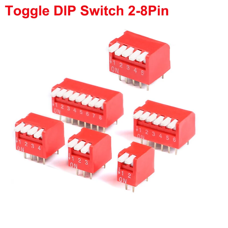 10PCS Slide Type Switch  2.54mm Pitch Position Way DIP Toggle Switch 2 P 3P 4P 5P 6P  8P Bit Red Snap Red Switch