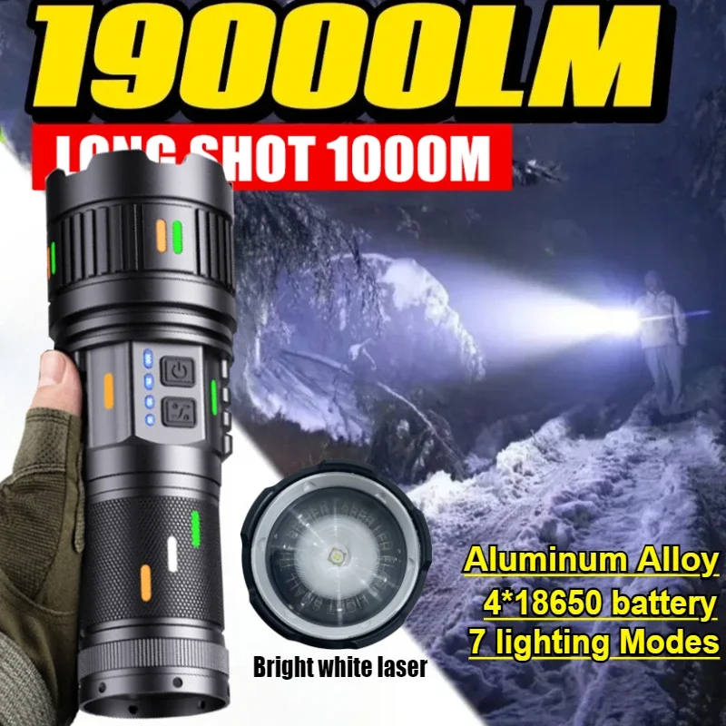 Powerful USB Rechargeable LED Flashlight Tactical Zoom Torch with Power Display Strong Light 100W Camping Emergency Lantern