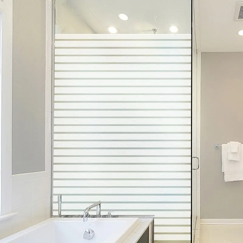 Matte Frosted Window Film For Home Stripes Opaque Glass Window Privacy Film Heat Insulation Self Adhesive Glass Sticker
