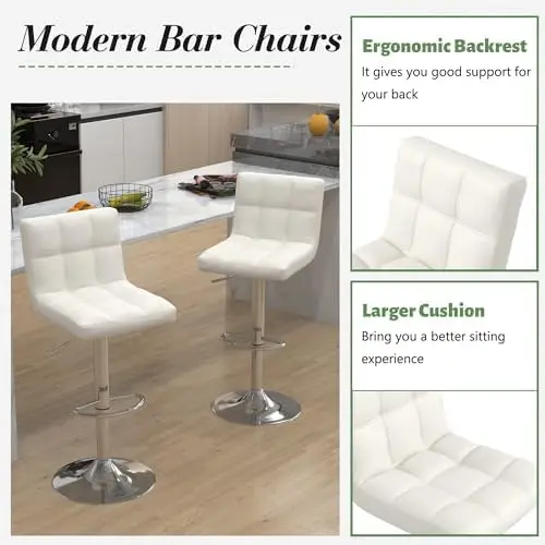 Modern Counter Height Bar Stools Set of 4, Armless Adjustable Swivel Square Bar Chairs Kitchen Barstools with PU - view 6