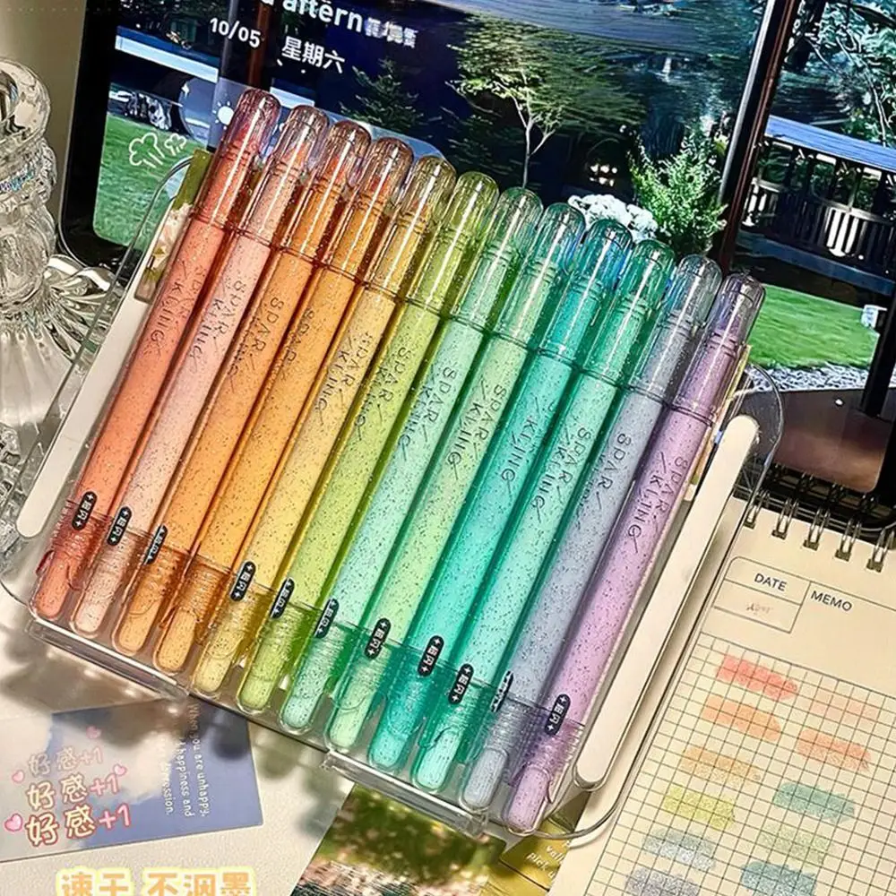4PCS/Set Shimmery Glitter Highlighter Quick Drying Double Head Fluorescent Pen Mark Key Points Color Marker Pen School Office