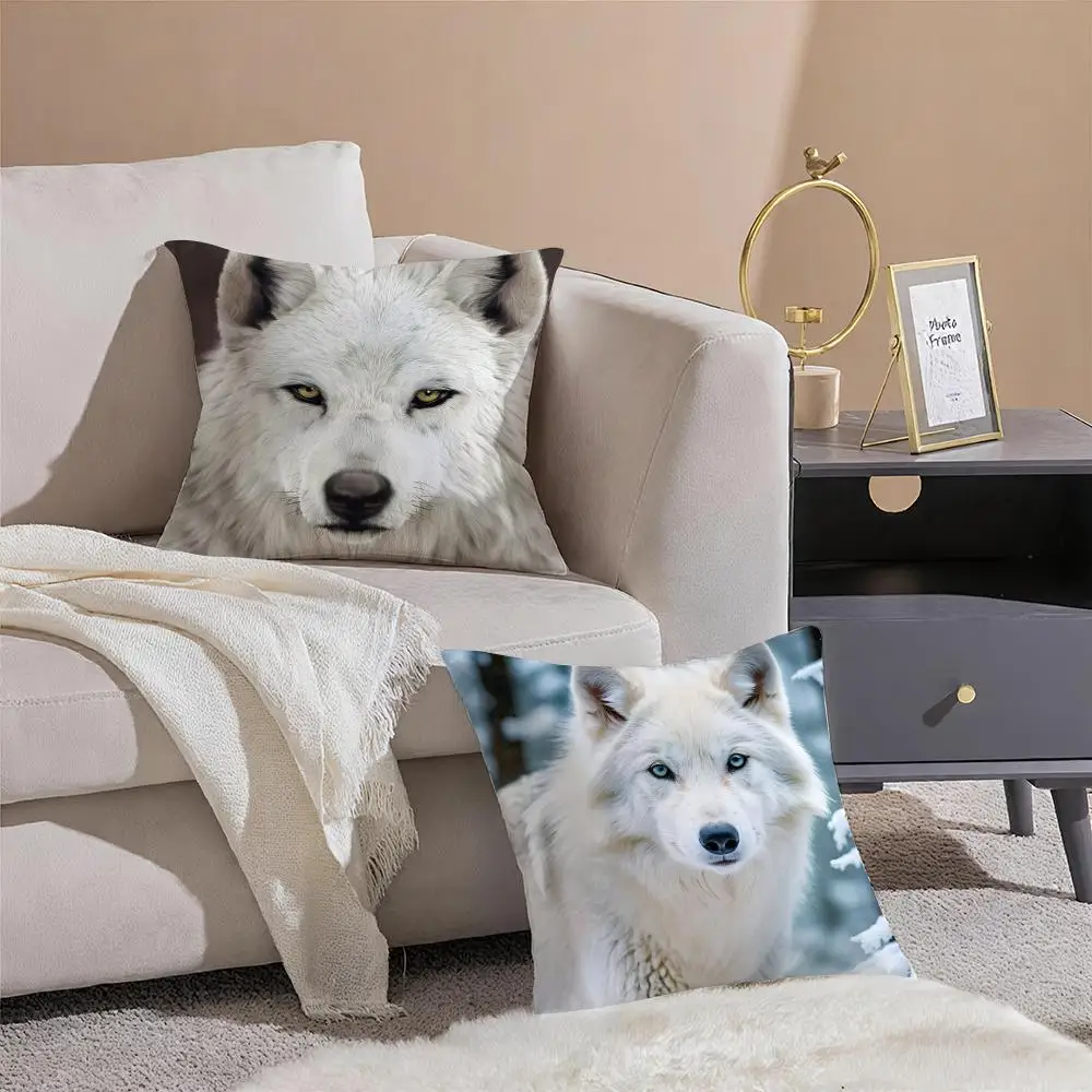 Noble Wild Art W-White Wolf Cushion Cover Sofa Home Living Room Car Decor Washable Decorative Square Pillowcase
