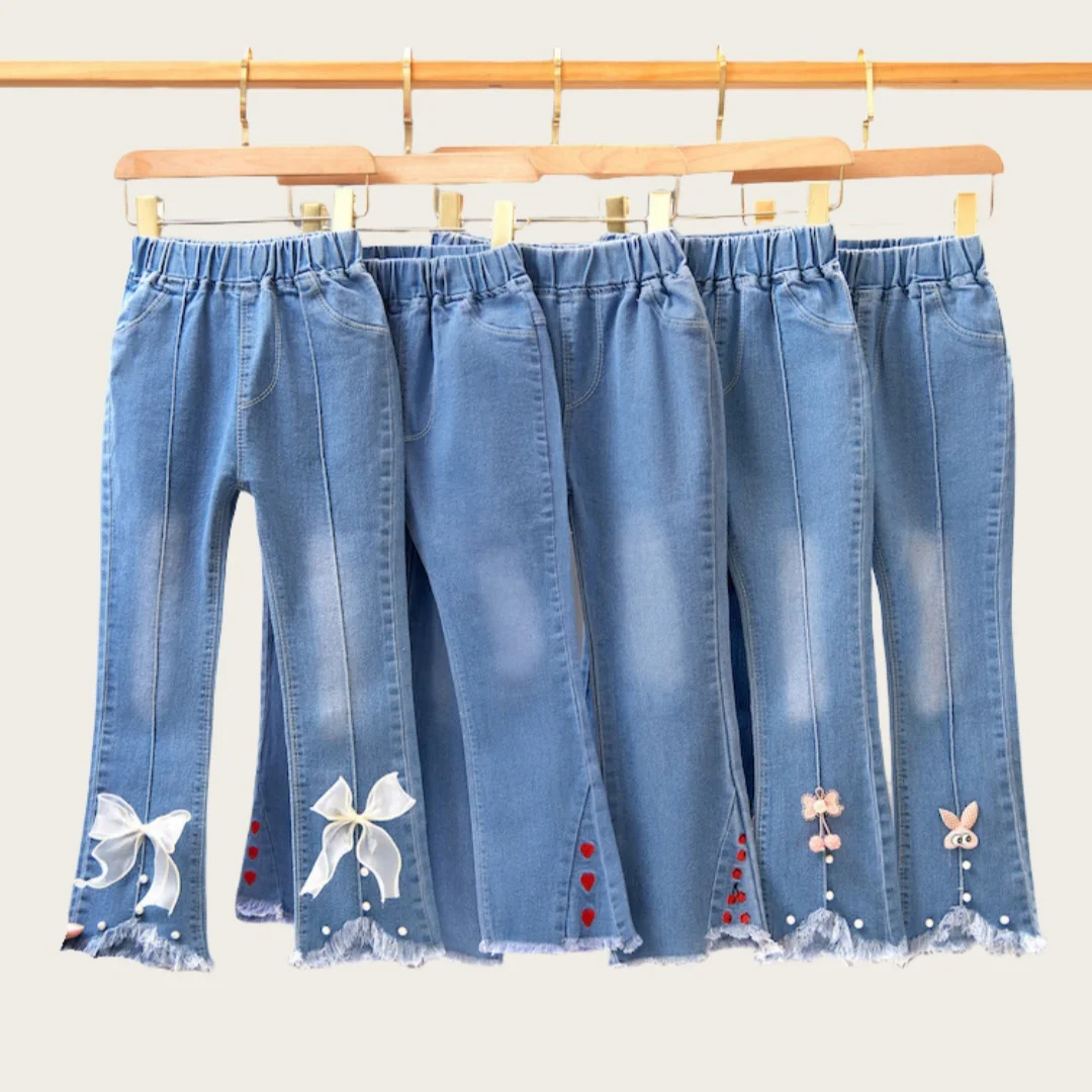 Elastic Children Infants Girls Casual Denim Long Pants Big Girl Jeans Clothes 3-14 Years Fashion Kids Skinny Trousers Clothing