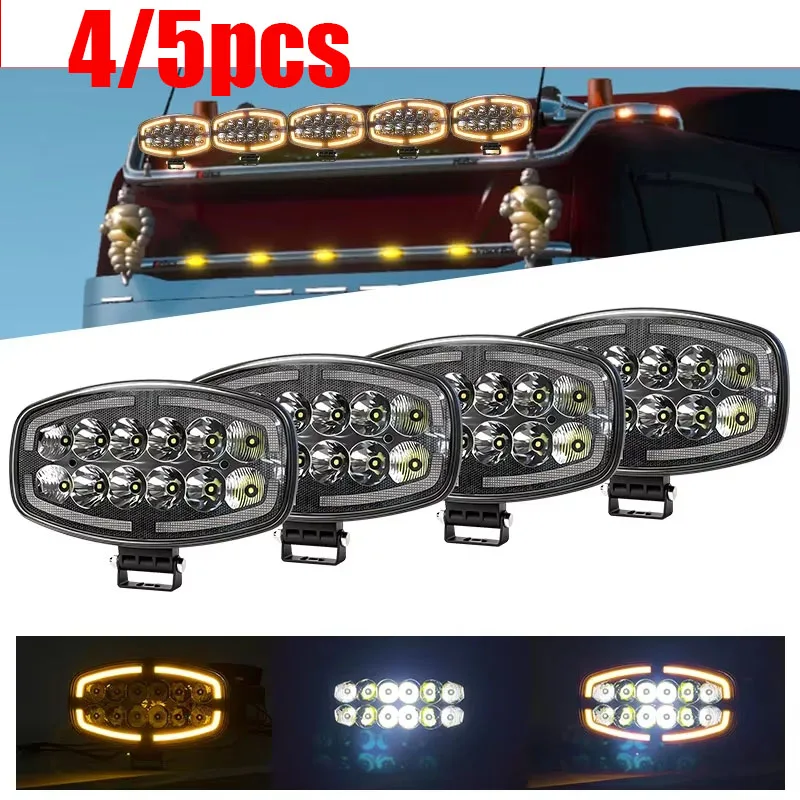 9 Inch Off Road Led Driving Truck Work Spotlight Headlight White Flash Turn Signal Light Yellow for Truck 4X4 4Wd 5pcs/4Pcs