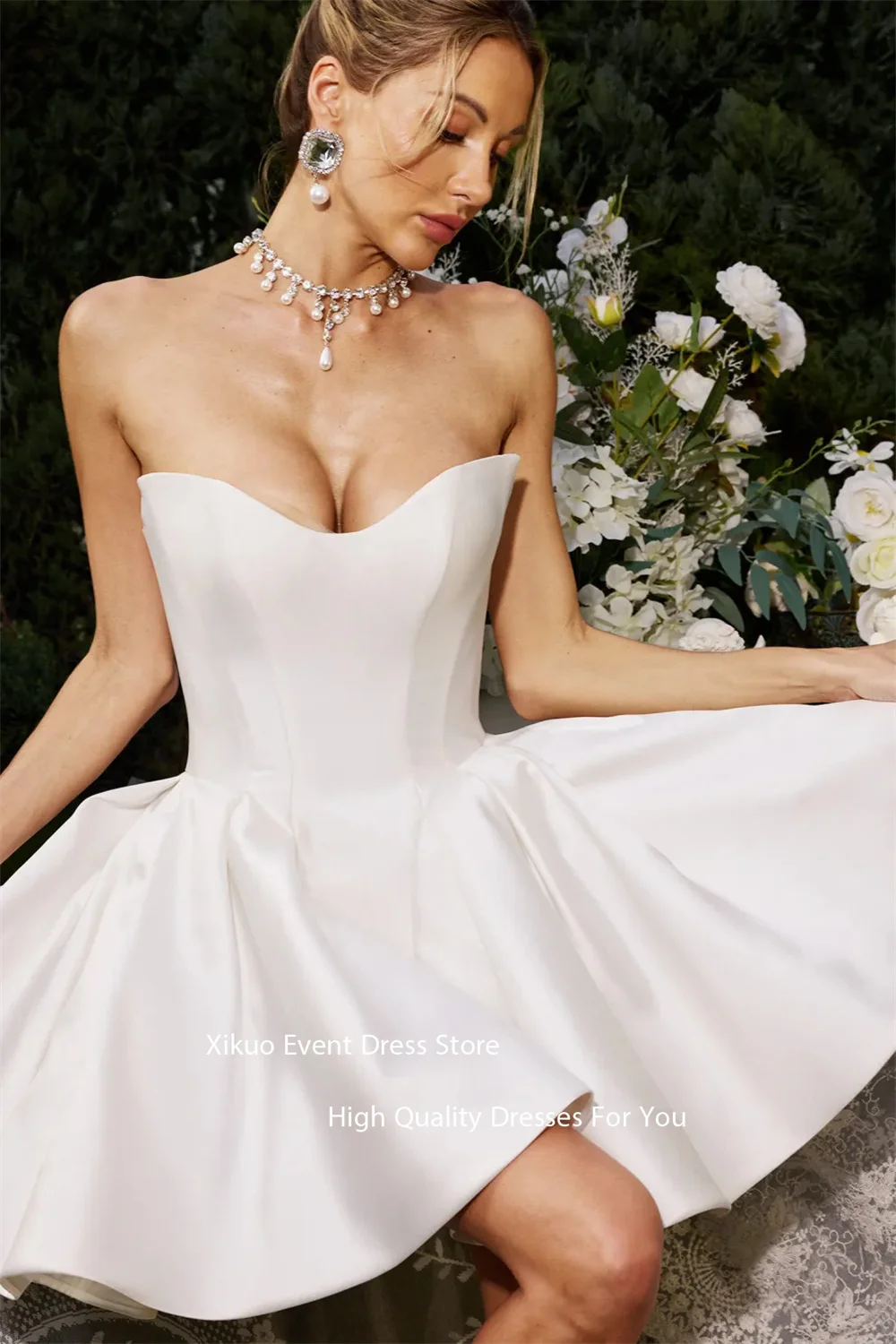 Xikuo Schatz rückenfreies Hochzeitskleid Plissee ärmellos Vestidos De Novia Chic A-Linie Vestido De Novia Para Boda Maßgeschneidert