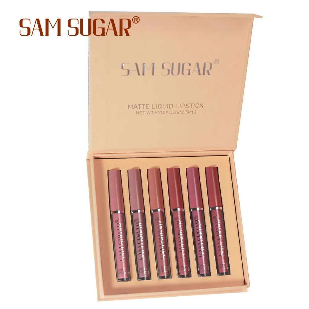 SAM SUGAR 6pcs/set ​sexy colors Matte Mist Lip gloss Easy Color silky texture Long-Lasting Waterproof Non-stick Cup ​Lip glaze