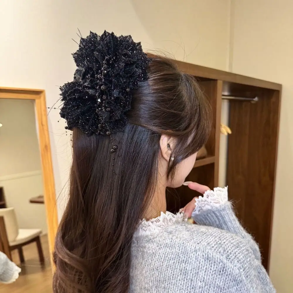 Moda peonía flor agarre Clip borla plástico pelo garra lentejuelas flor horquillas mujeres