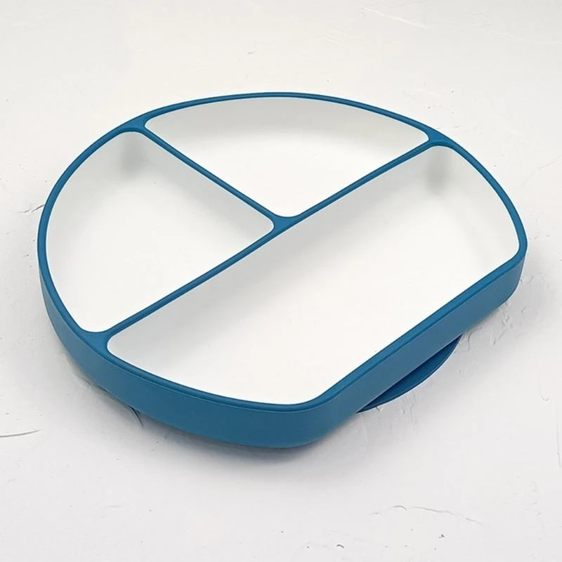 E7CE Toddler Divided Plate Self-Feeding Practice Plate Baby Silicone Suction Plate