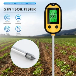 5 In 1 Soil Moisture Acidity Meter Tester Flower Pot Moisture Meter Soil Moisture Sensor Plant Sunlight PH Temperature Test Kit