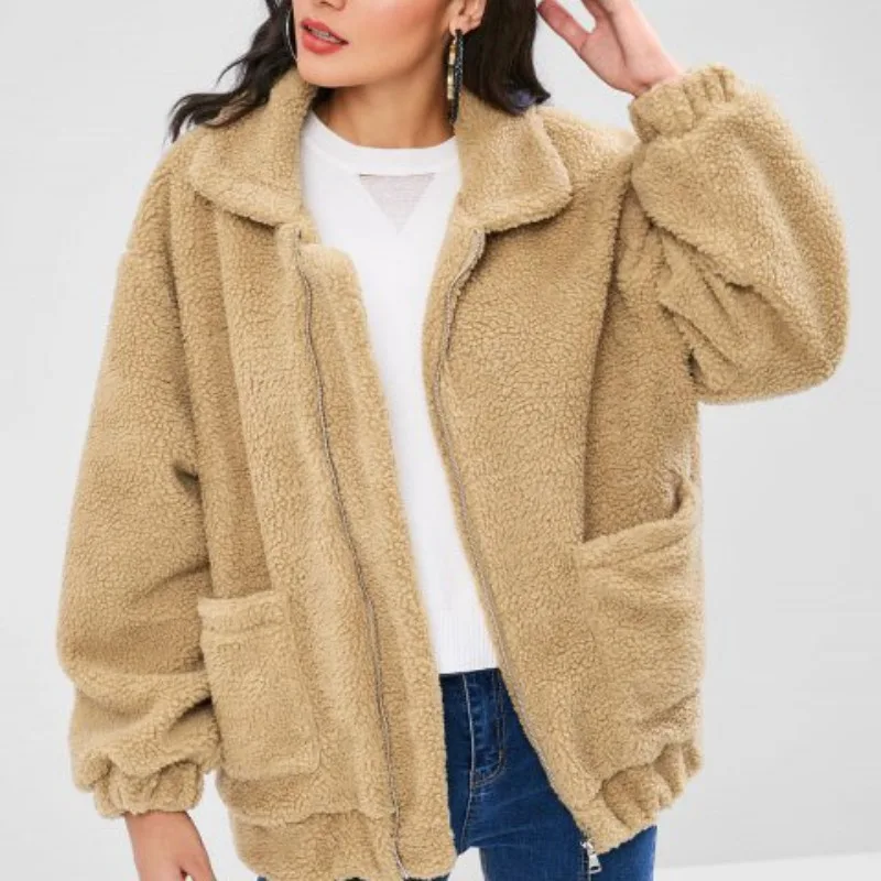 Women's Fall Winter Tops Jacket Sweatshirt Plush Zipper Pocket Velvet Thickened Warm Retro Simple Comfortable Advanced Versatile