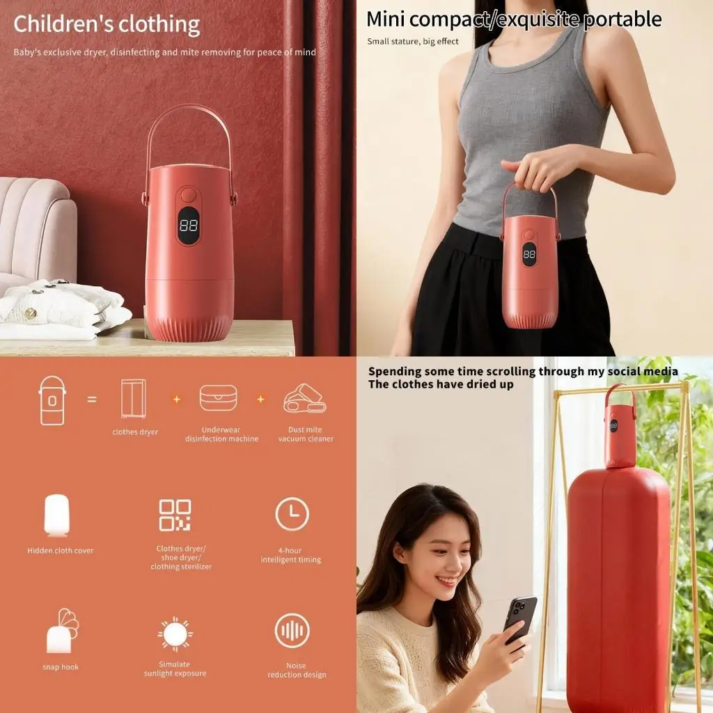 

D0AB Portable Clothes Dryer 110V Mini Laundry Dryer Small Foldable Electric Drying