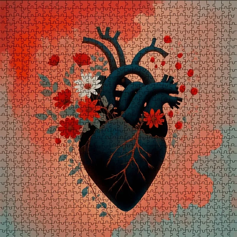 

Пазл с изображением сердца и цветов, 992 детали, 24x24 дюйма | Высококачественный белый картон с секциями для надписей | Сложная головоломка для взрослых