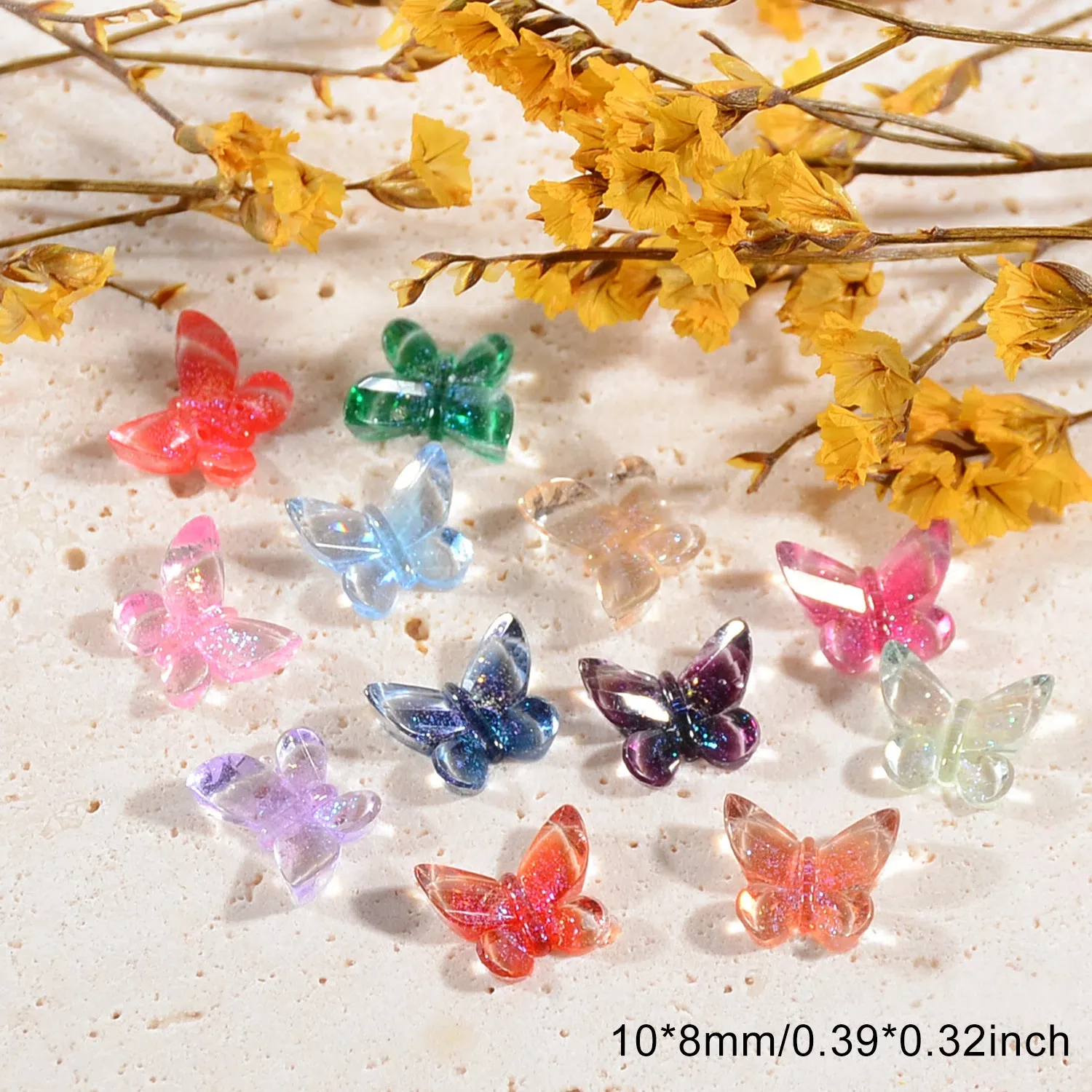 Disegni sfumati con bordi dorati Ciondoli per unghie in resina Assortiti stili 3D di cuore, farfalle e fiori - Eleganti decorazioni per manicure