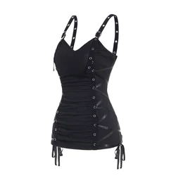 Summer Tank Tops for Women Plain Color Tank Top Ruched Grommet Lace Up Casual Sleeveless Tops топ женский