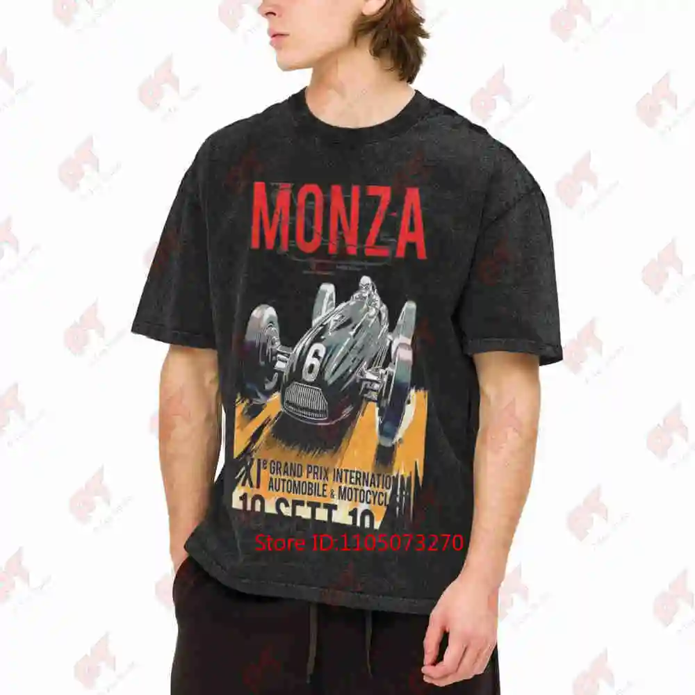 Monza Grand Prix Race 1949 Auto Racing Retro Meme Vintage Washed Tee Pure Cotton T-Shirt