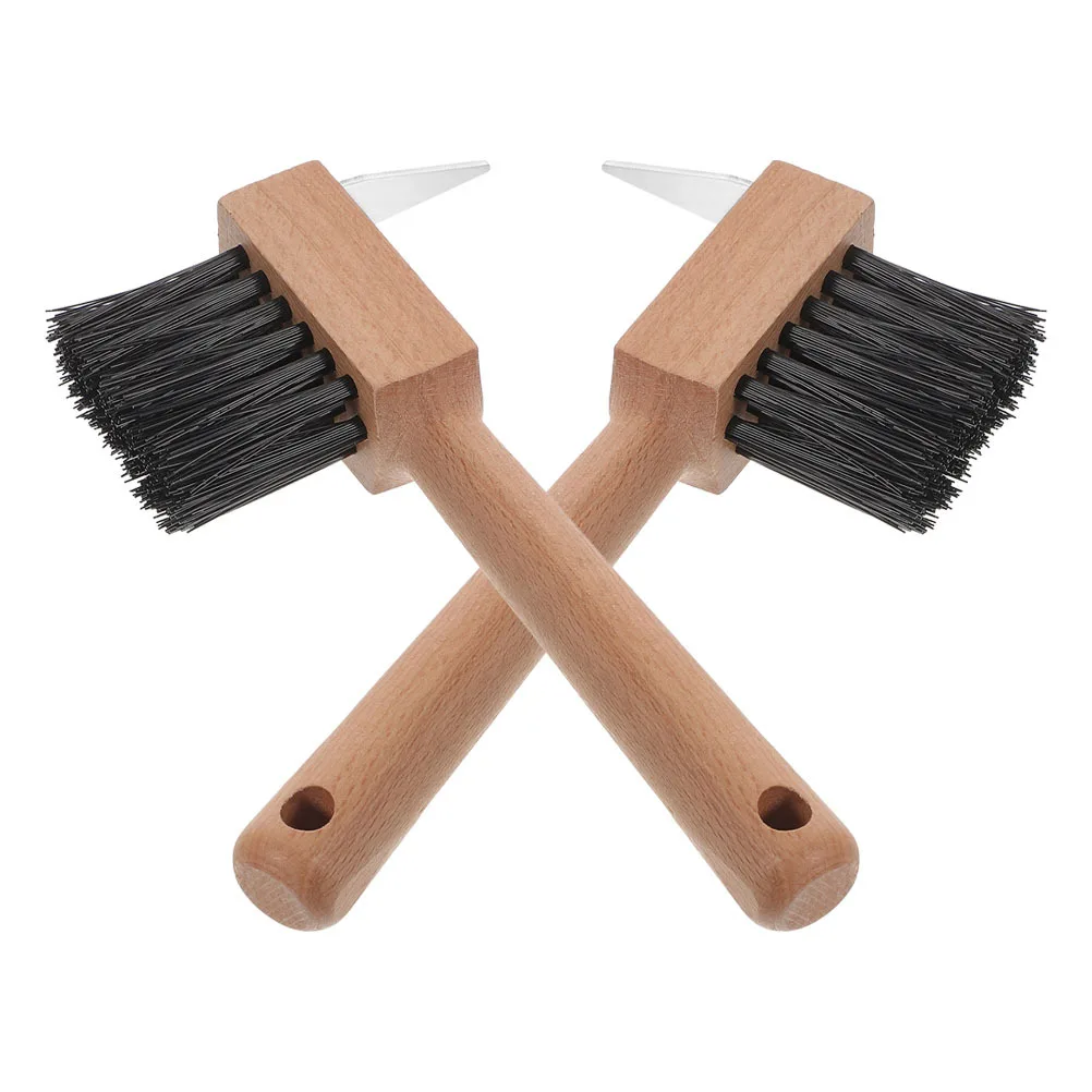 مجموعة فرش اختيار الحوافر مكونة من قطعتين، مقبض خشبي موثوق، إزالة فعالة للحطام، مثالية للعناية بالمعامل، والعناية بالمزرعة