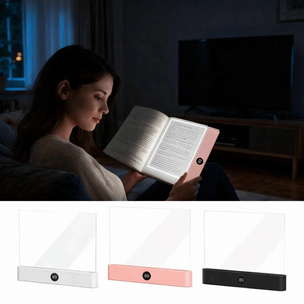 Rechargeable Reading Lamp 3 Color Modes Timer Function LED Book Light Dimmable Clear LED Panel Book Light Reading at Night