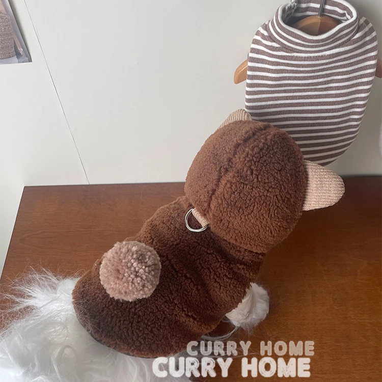 Dog Autumn and Winter Fur Ball Hooded Jacket, Winter Style with Thick Plush Cute INS Jacket Small Dog and Kitten Yorkshire